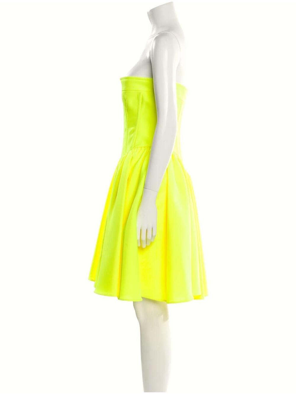 $1170 NWT Philosophy di Lorenzo Serafini Strapless Neon Yellow Dress US 6 IT 42 - Picture 7 of 9